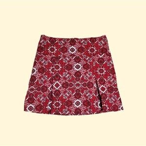 90s Boho Indie Red White Pleated Mini Skirt